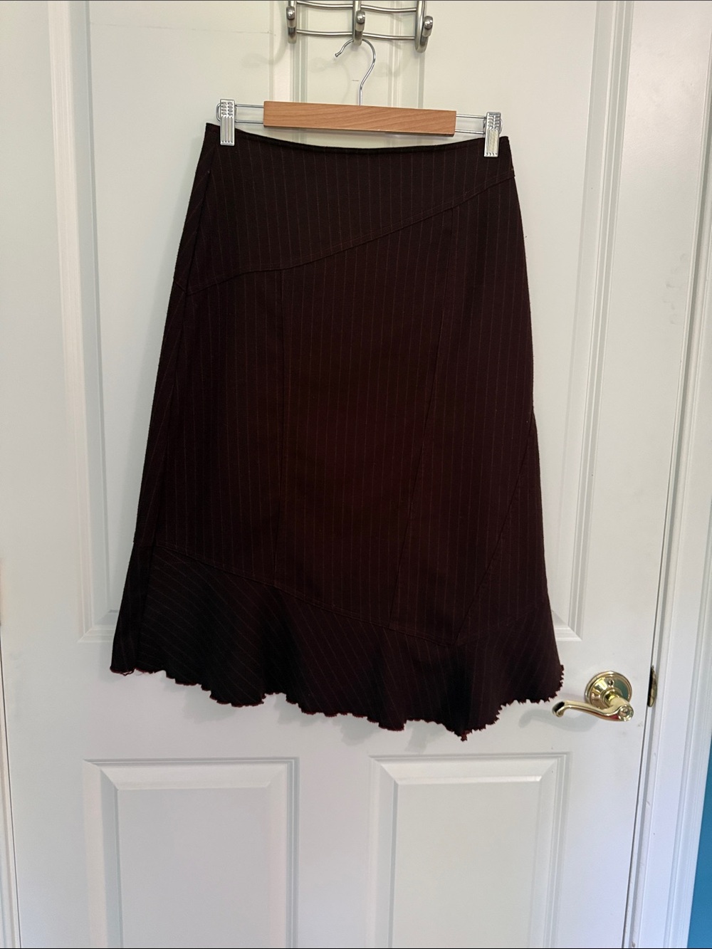 Neesh by D.A.R Brown Pinstripe Ruffled Hem Women's Skirt